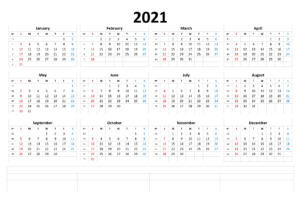 Printable 2021 Monthly Calendar