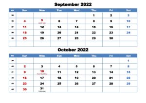 September October 2022 Calendar pdf