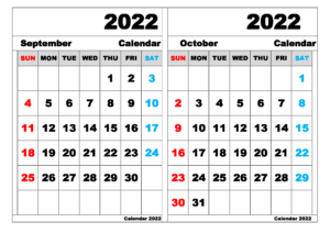 September and October Calendar