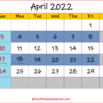 April 2022 Calendar Editable