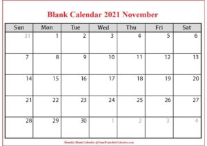 Blank Calendar 2021 November pdf
