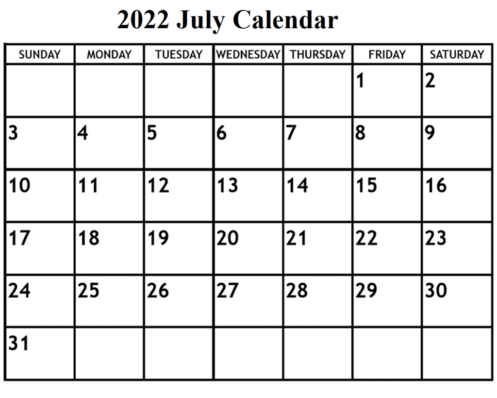 Free July 2022 Calendar Free** Printable July 2022 Calendar With Holidays [Pdf]