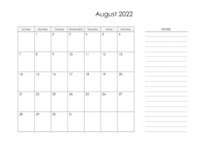 August 2022 Calendar With Notes pdf