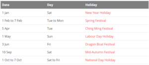 China 2022 Holiday Calendar