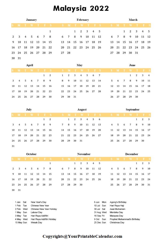 Calendar 2022 Malaysia PDF