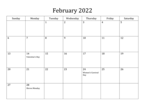 February 2022 Calendar Template