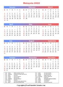 Free Printable Malaysia 2022 Calendar with Holidays [PDF]