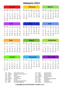 Malaysia 2022 Holidays Calendar