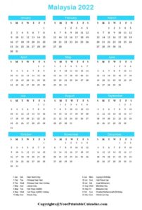 Malaysia 2022 Printable Calendar