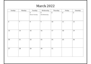 March 2022 Calendar Template pdf