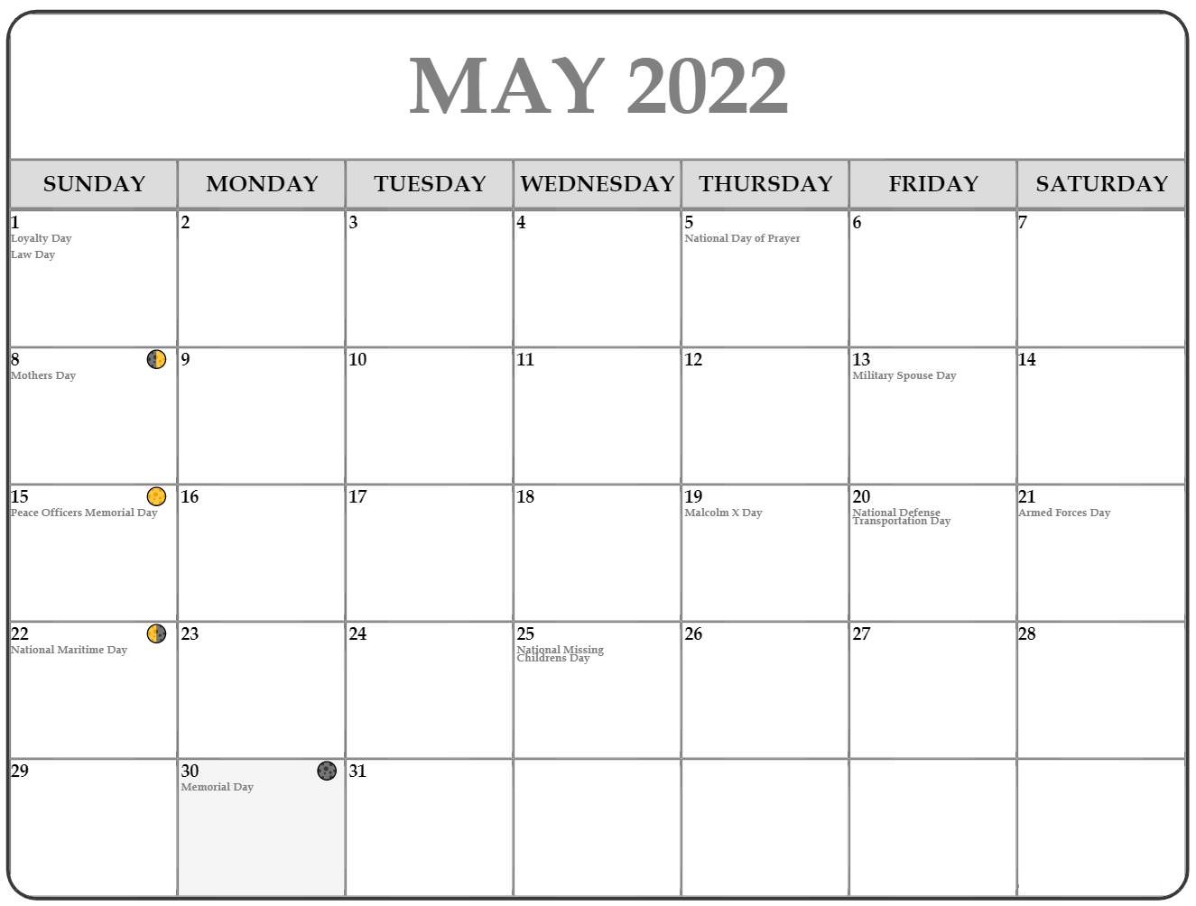 May 2022 Full Moon Calendar