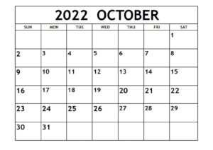 2022 October Calendar pdf