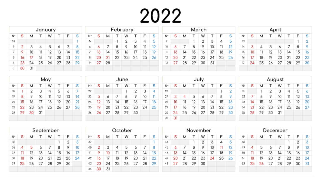 Blank Printable Calendar 2022