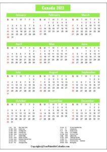 Canada 2022 Calendar pdf