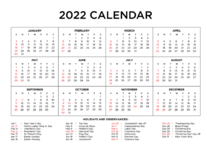 Editable Printable Calendar 2022