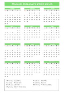 Islamic 2022 Holidays Calendar