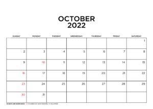 October 2022 Calendar