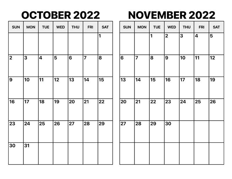 Printable October November 2022 Calendar