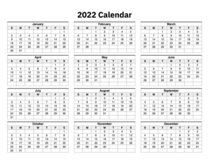 One Page 2022 Calendar