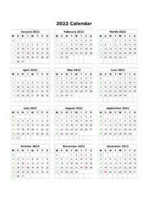 One Page Calendar 2022 pdf