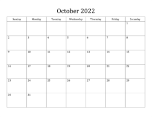 Blank Calendar 2022 October