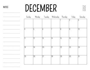 December 2022 Calendar With Notes