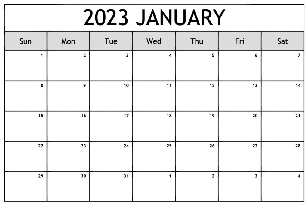 January Blank Calendar 2023