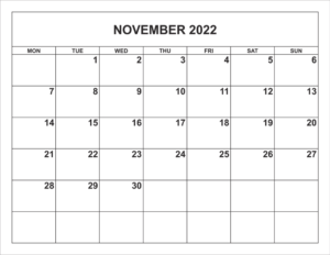 November Blank Calendar 2022