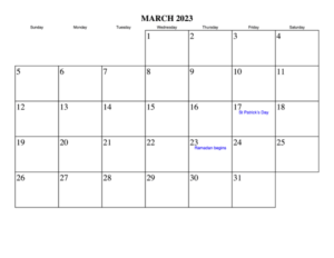 March 2023 Calendar With Holidays