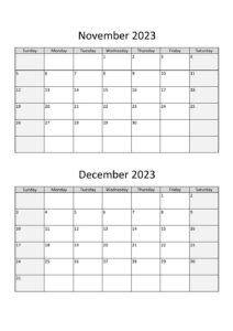 November December Calendar 2023 pdf