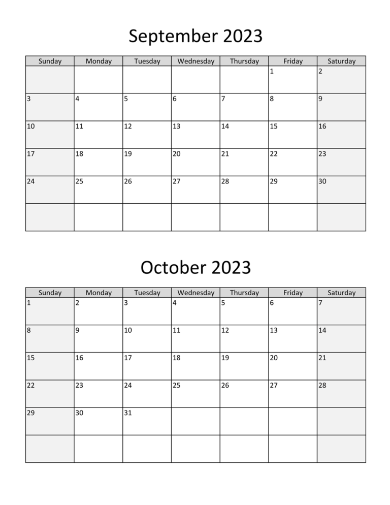 Free Printable September and October 2023 Calendar [PDF]