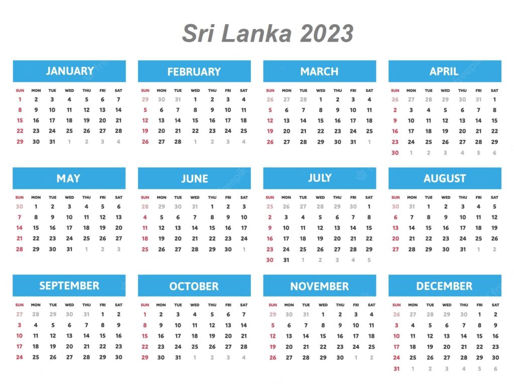 Printable Sri Lanka 2023 Calendar