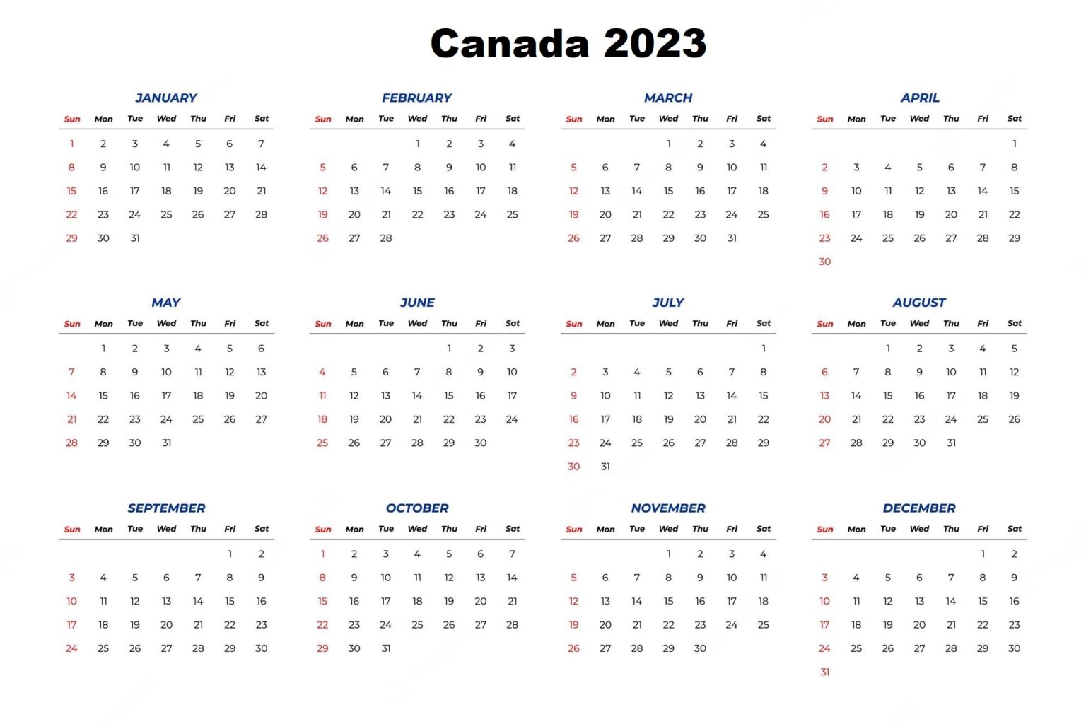 Canada Calendar 2023 Free Printable Word Templates Vrogue