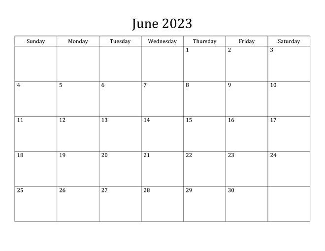 June 2023 Blank Calendar