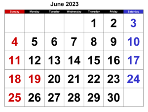 June Calendar 2023 with Holidays