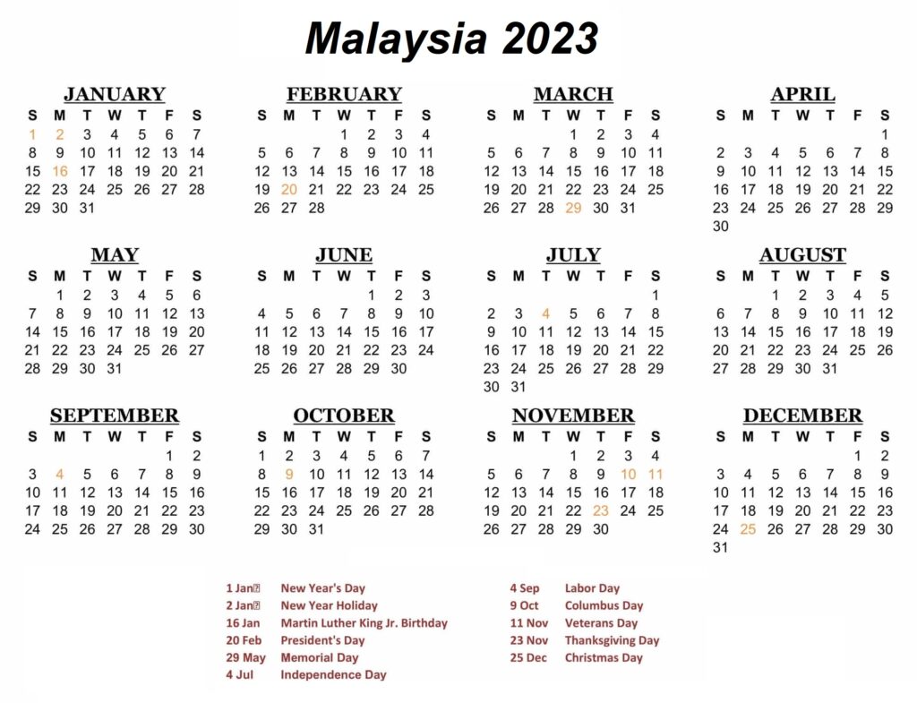 Malaysia 2023 Holidays Calendar