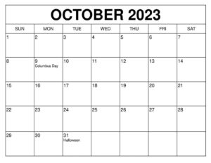 October 2023 Printable Calendar