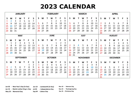 Yearly 2023 Calendar Australia