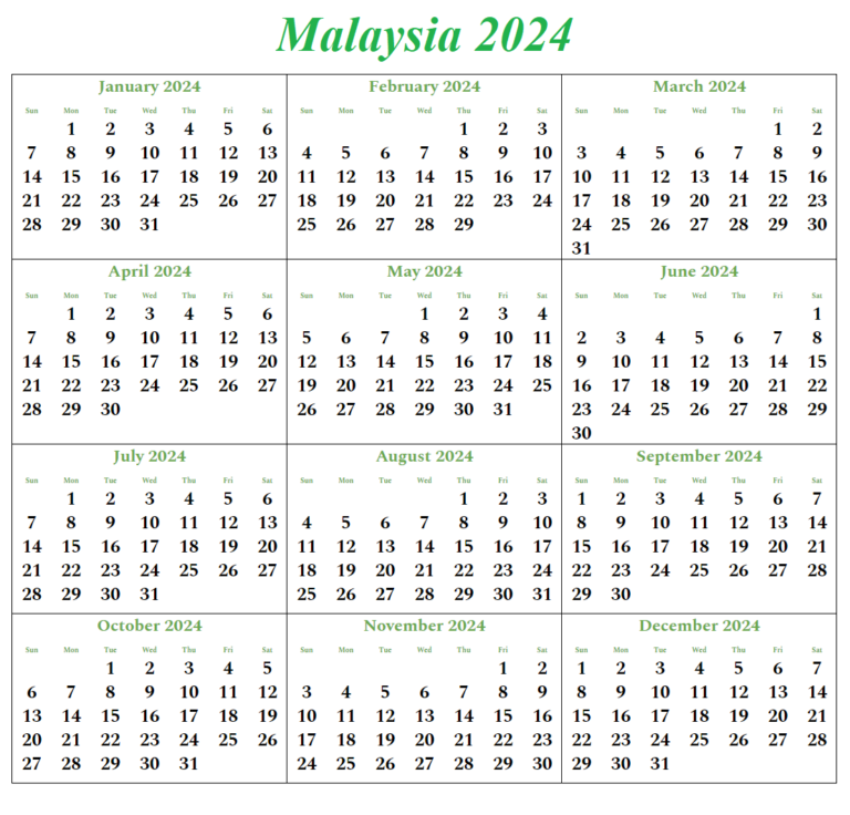 Free Printable Malaysia 2024 Calendar with Holidays [PDF]