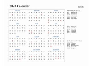 Free Printable Calendar 2024 Canada pdf