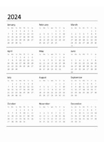 Blank Printable Calendar 2024 Template pdf